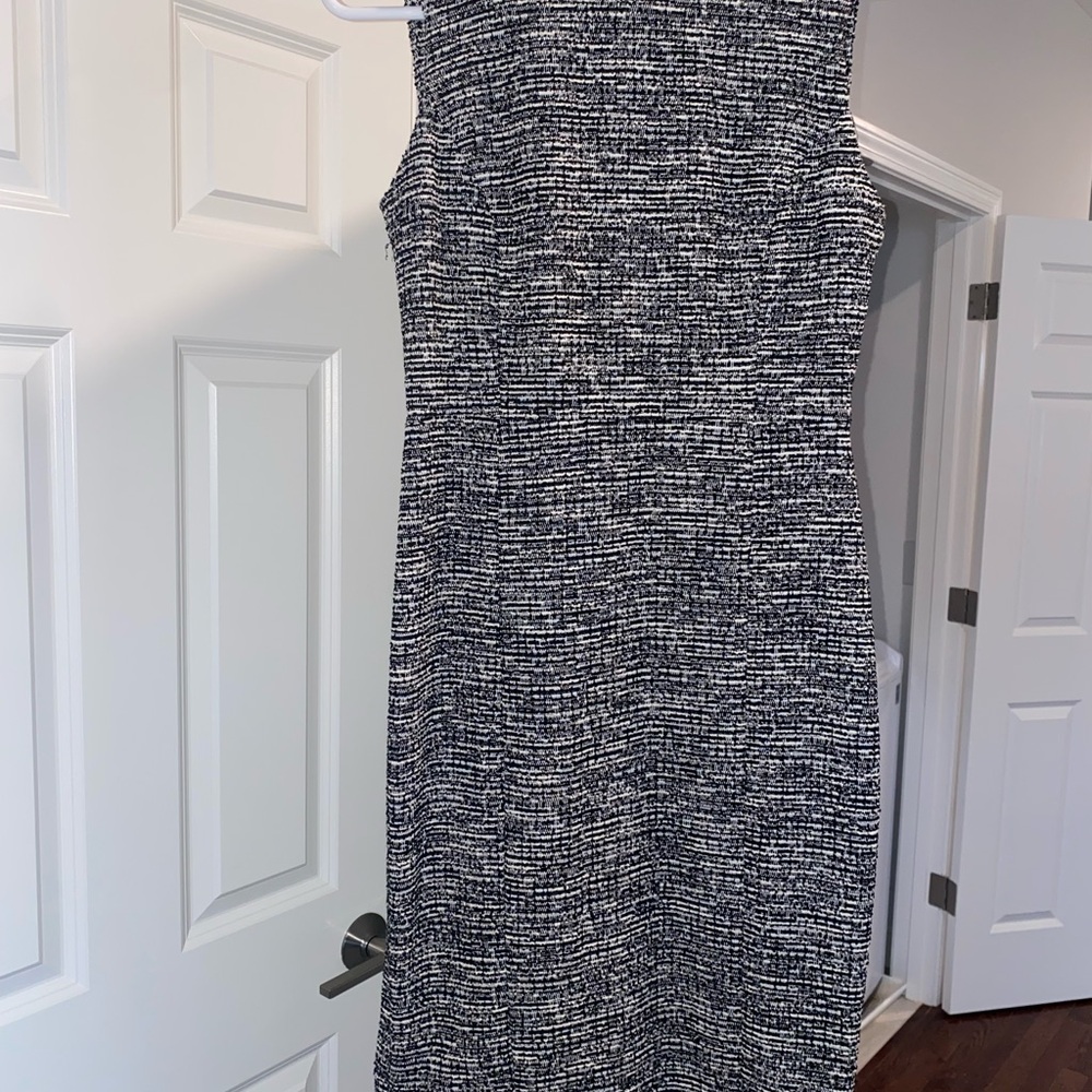 Calvin Klein Black and White Sleeveless Sheath Midi Dress
